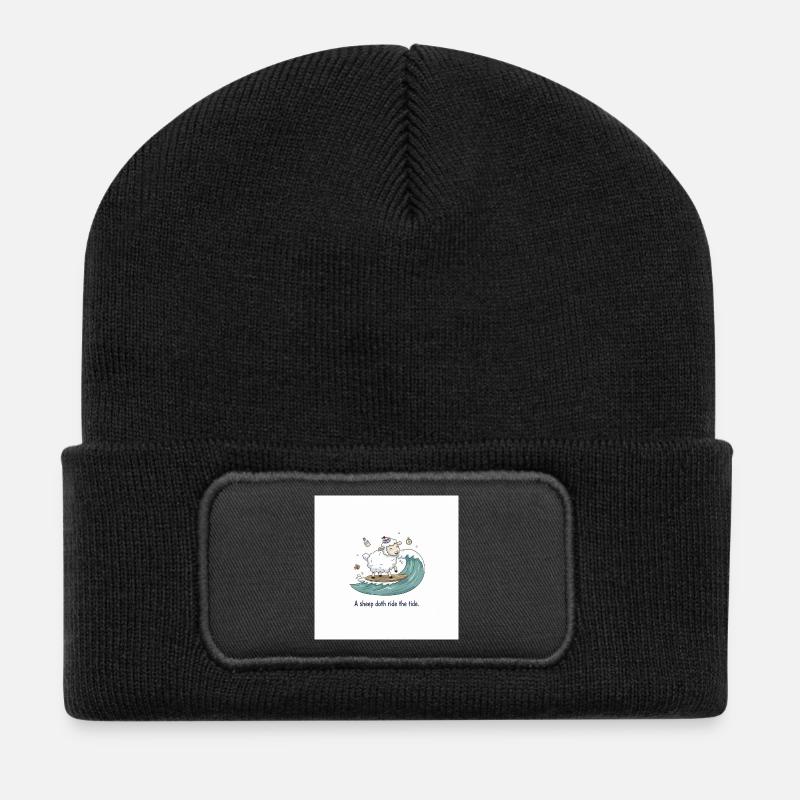 Surfende Schafe - Recycelte Patch Beanie - Schwarz