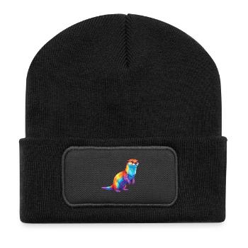 Colorful Otter Rainbow Pop Art Watercolor - Recycled Patch Beanie - black - Front
