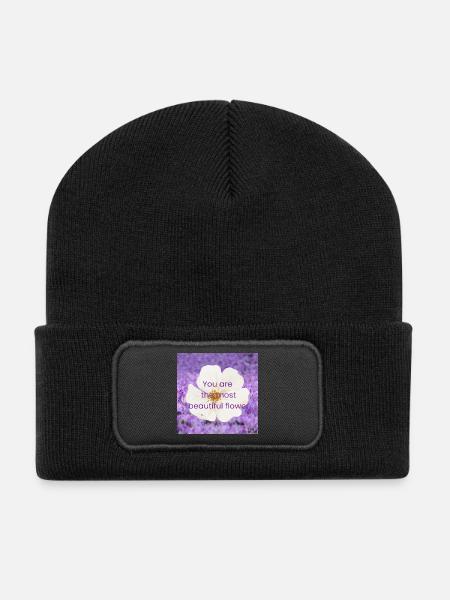 The most beautiful flower is you - Recycled Patch Beanie - black