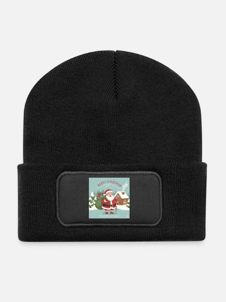 Christmas Santa with sack and candy cane - Recycled Patch Beanie - black