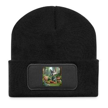 loup, loup végan, loup gentil - Beanie recyclé à patch - noir - Devant