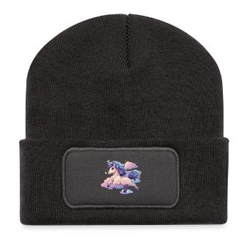 PastellEinhorn über Wolkenflug - Recycelte Patch Beanie - Dunkelgrau - Vorne