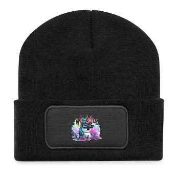 Techicorn Neon Einhorn - Recycelte Patch Beanie - Schwarz - Vorne