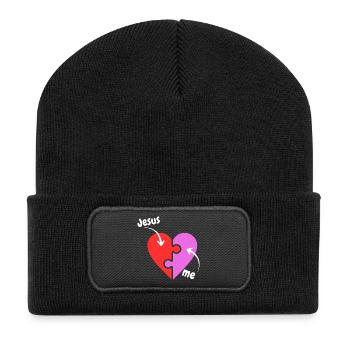 Jesus and me puzzle Heart - christlich - Recycelte Patch Beanie - Schwarz - Vorne