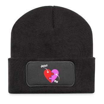 Jesus and me puzzle Heart - Christian - Recycled Patch Beanie - dark grey - Front