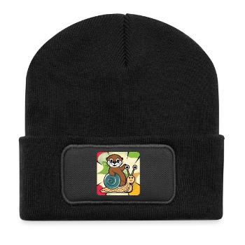 Otter on Snail – Pop Art - Recycled Patch Beanie - black - Front