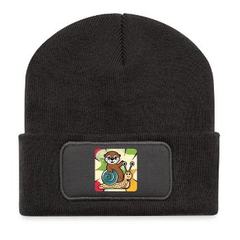 Otter auf Schnecke – Pop Art - Recycelte Patch Beanie - Dunkelgrau - Vorne