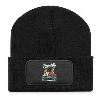 Cadeau rétro pin-up de voiture vintage rockabilly - Beanie recyclé à patch - noir - Devant