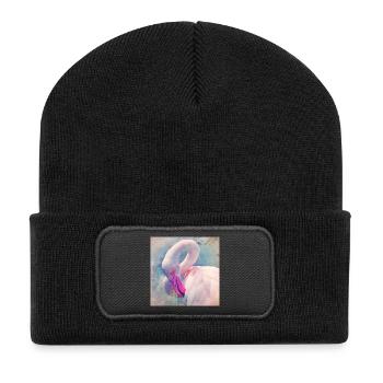 Flamant rose dans une lumière pastel - Beanie recyclé à patch - noir - Devant