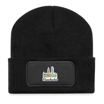 Manchester Skyline Rathaus Beetham Tower Kunst - Recycelte Patch Beanie - Schwarz - Vorne