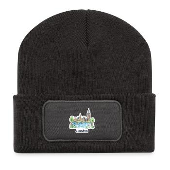 London Skyline Big Ben Parliament Bridge Kunst - Recycelte Patch Beanie - Dunkelgrau - Vorne