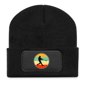 Retro Baseball Silhouette Vintage Sunset Sports - Recycelte Patch Beanie - Schwarz - Vorne