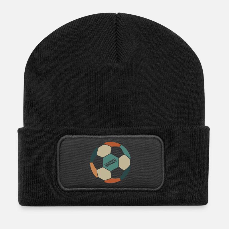 Retro Soccer Ball - Recycled Patch Beanie - black