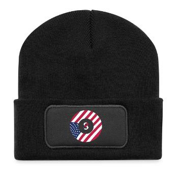 USA Flag 8 Ball Billiards Patriotischer Billardspieler - Recycelte Patch Beanie - Schwarz - Vorne
