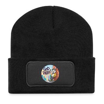 Fröhlichen Osterhasen in der Skyline der Stadt - Recycelte Patch Beanie - Schwarz - Vorne