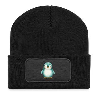 Frosted Penguin – Winterkinderillustration - Recycelte Patch Beanie - Schwarz - Vorne