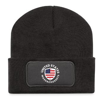 Amerikanischer Schild mit Flaggendesign - Recycelte Patch Beanie - Dunkelgrau - Vorne