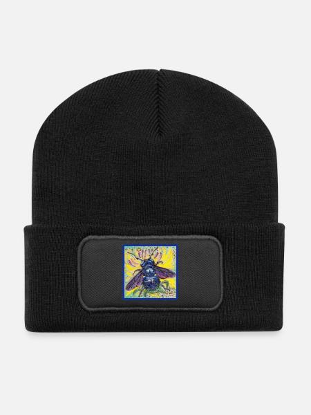 Abeille charpentière - Beanie recyclé à patch - noir
