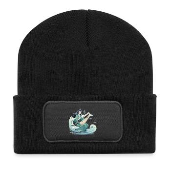 Guqin Master on Sea Wave - Recycled Patch Beanie - black - Front