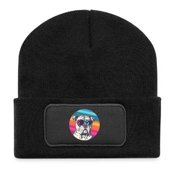Bouledogue arc-en-ciel avec lunettes de soleil - Beanie recyclé à patch - noir - Devant