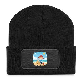 Bouno the little adventurer on the beach - Recycled Patch Beanie - black - Front
