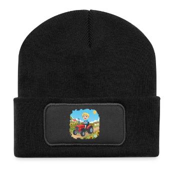 Bouno le petit aventurier sur le tracteur - Beanie recyclé à patch - noir - Devant
