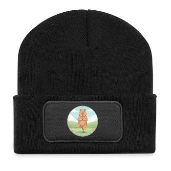 Zen Capybara Yoga Pose Mindfulness Art - Recycled Patch Beanie - black - Front