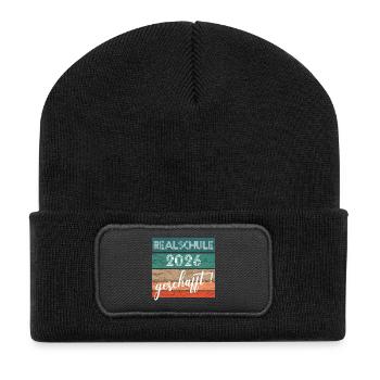 Realschule 2026 Geschenk geschafft mittlere Reife - Recycelte Patch Beanie - Schwarz - Vorne