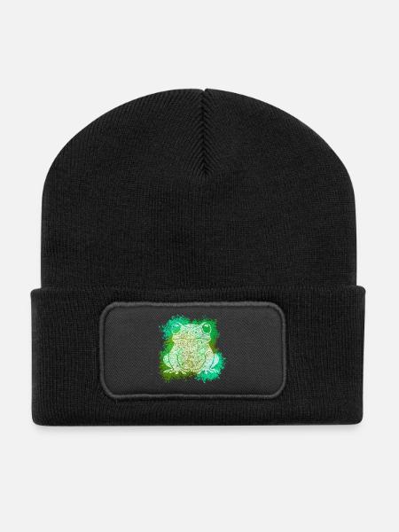 Zentangle-Frosch - Recycelte Patch Beanie - Schwarz