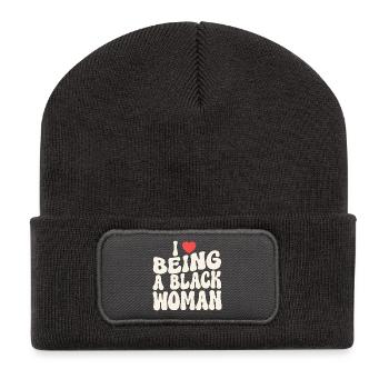 Déclaration d’identité de la fière femme noire - Beanie recyclé à patch - charbon - Devant