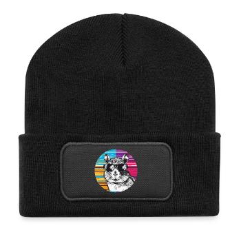 Hamster avec lunettes de soleil - Beanie recyclé à patch - noir - Devant