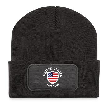 Bouclier de l’Oregon avec drapeau américain - Beanie recyclé à patch - charbon - Devant