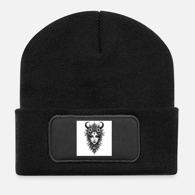 Hornenkönigin der Blüten - Recycelte Patch Beanie - Schwarz