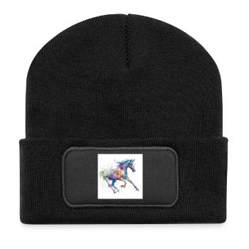 Vivid Watercolor Horse - Recycled Patch Beanie - black - Front