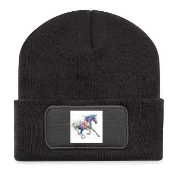 Vivid Watercolor Horse - Recycled Patch Beanie - dark grey - Front