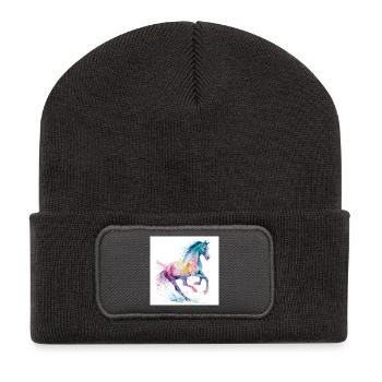 Rainbow Watercolor Horse - Recycled Patch Beanie - dark grey - Front