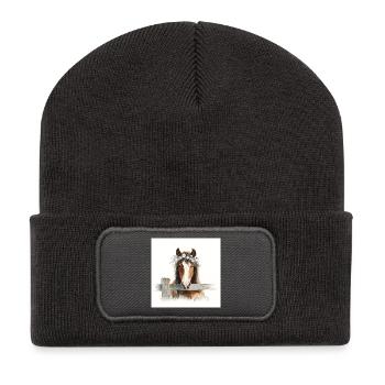 Watercolor Horse with Floral Crown - Recycled Patch Beanie - dark grey - Front