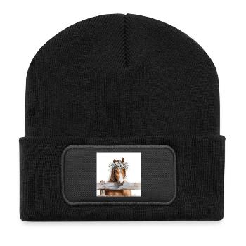 Floral Crowned Horse - Recycled Patch Beanie - black - Front