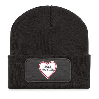 Heart Banner Just Married - Recycled Patch Beanie - dark grey - Front