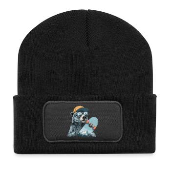 Bear Skater with Mountain Reflection - Recycled Patch Beanie - black - Front