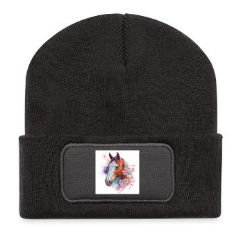 Floraison de cheval aquarelle - Beanie recyclé à patch - charbon - Devant