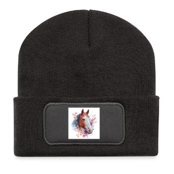 Florales Aquarellpferd - Recycelte Patch Beanie - Dunkelgrau - Vorne