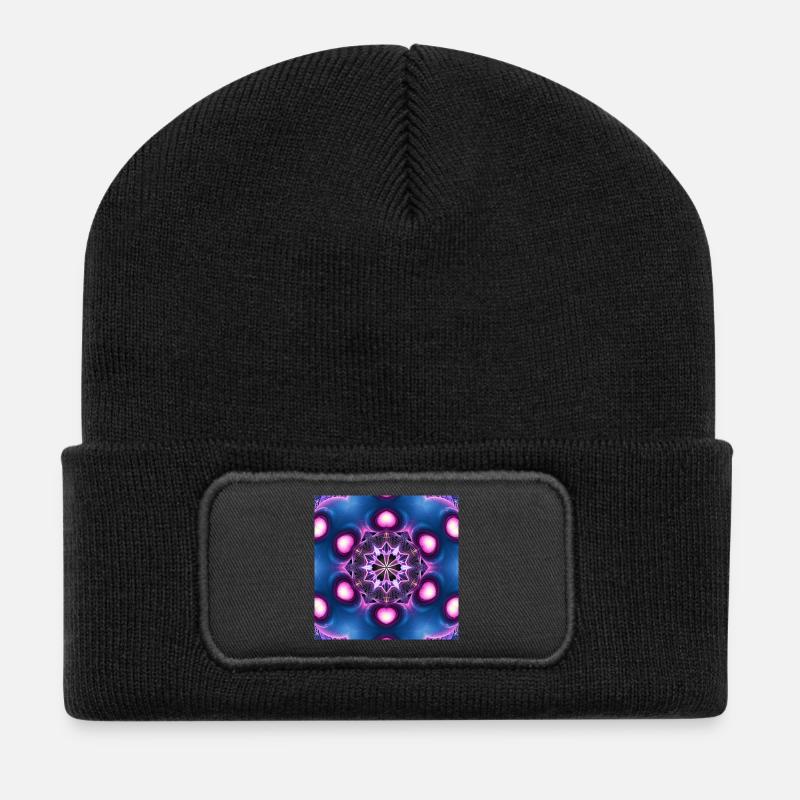 Neon Mandala Kaleidoscope - Recycled Patch Beanie - black