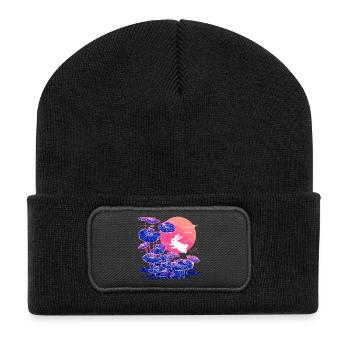 Neon bunny lotus forest in the evening light - Recycled Patch Beanie - black - Front