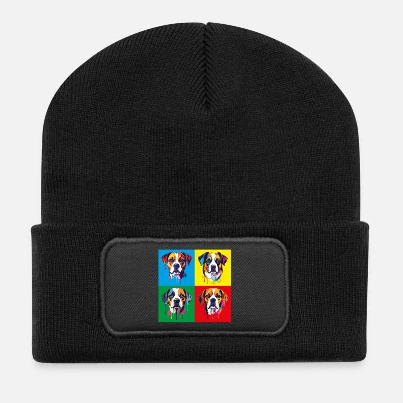 Hund Pop-Art Portrait - Recycelte Patch Beanie - Schwarz