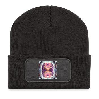 Kreismandala Reflexion in Neonfarben - Recycelte Patch Beanie - Dunkelgrau - Vorne
