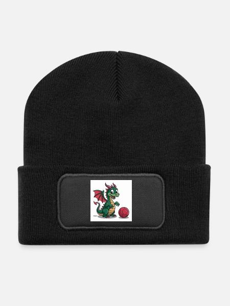 Grüner Drachenball Freund - Recycelte Patch Beanie - Schwarz
