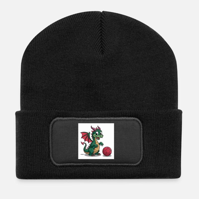 Grüner Drachenball Freund - Recycelte Patch Beanie - Schwarz