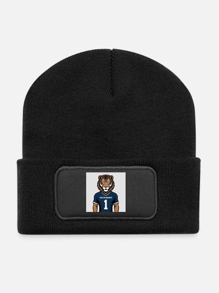 Tiger Maskottchen Jersey Druck - Recycelte Patch Beanie - Schwarz