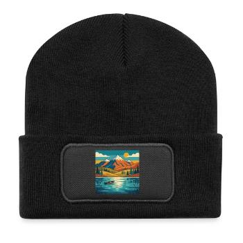 Crépuscule du lac montagneux - Beanie recyclé à patch - noir - Devant